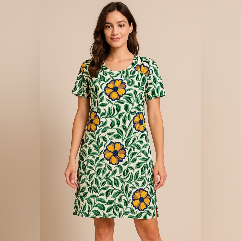 Anonyme Designers‎ Floral Shift Dress Green Yellow Size Small